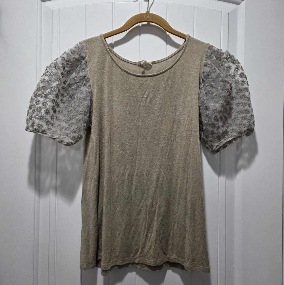 Elegant Beige Top with Lace Sleeves
